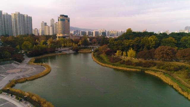 Urban Park Overlooking Modern Buildings