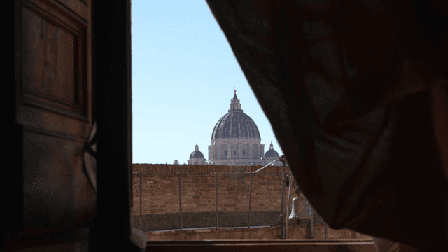 Famous cathedral dome seen through window