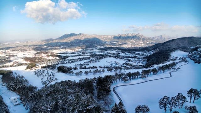 Snowy landscape with mountains