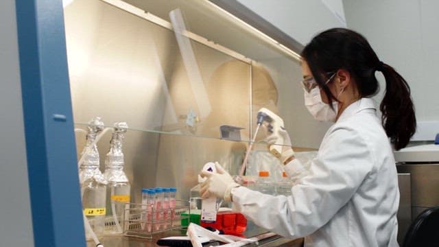 실험실에서 생명공학 실험을 진행하는 과학자