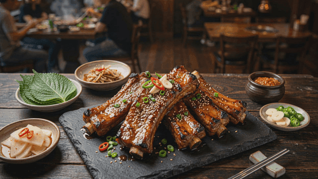 Marinated pork ribs with side dishes