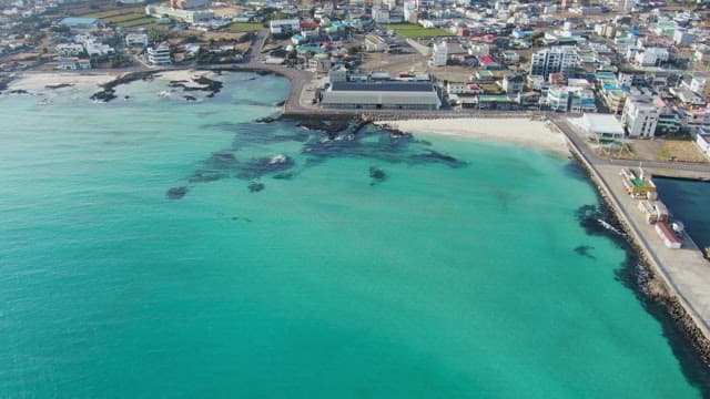 Coastal city with clear turquoise waters