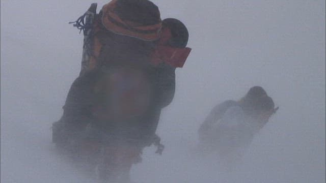 Climbers in Harsh Mountain Weather