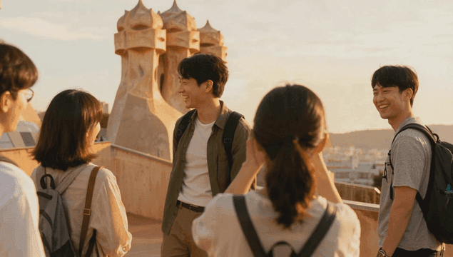 관광객들에게 해외 관광지를 소개하는 가이더