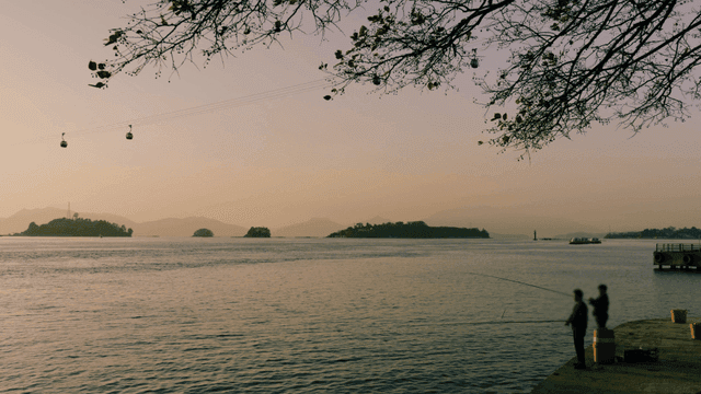 Fishing in evening sea