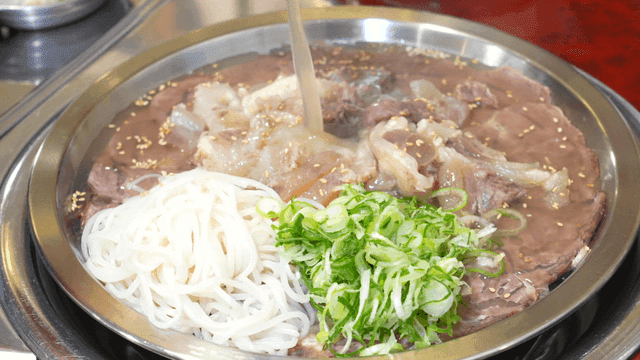 Broth poured into boiled pork stew