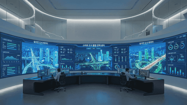 Smart city control center with data screens
