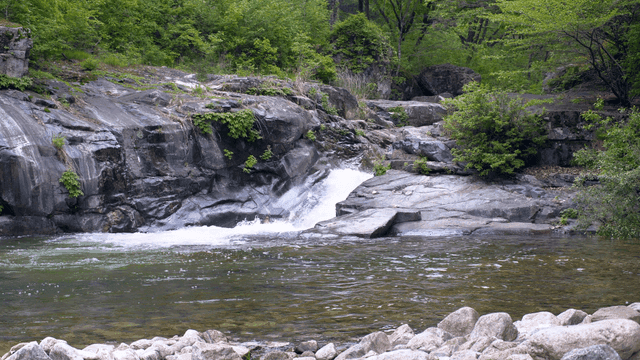 Tranquil river flowing through rocks