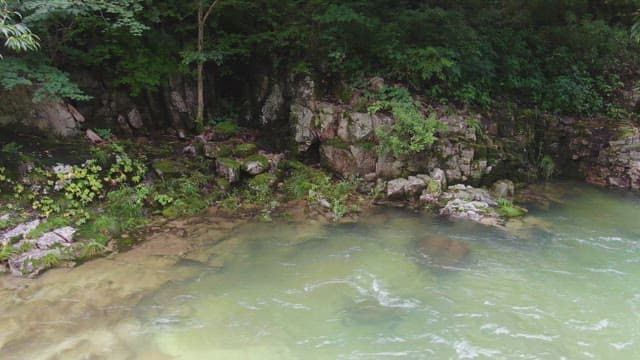 Tranquil river flowing through rocks