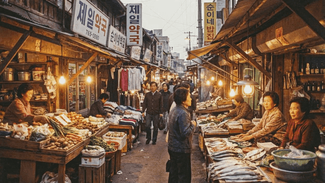 Old evening traditional market street