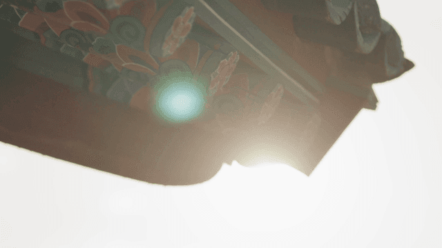 Traditional Hanok roof with sunlight shining through