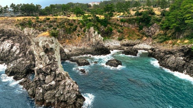 Rocky coastline with waves crashing