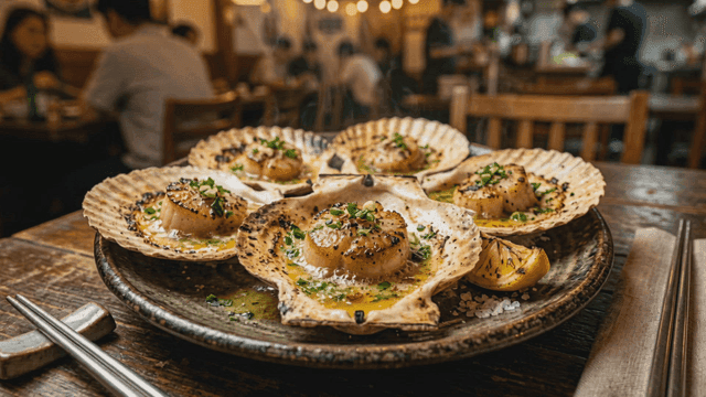 Grilled scallops served in a cozy restaurant