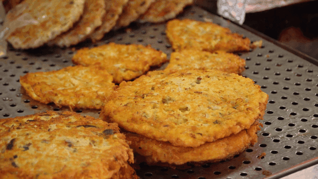 Bindaetteok on metal tray