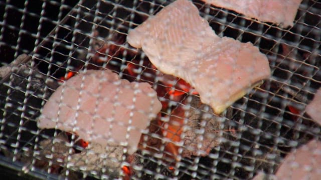 바비큐 그릴 위에서 구워지는 바다장어