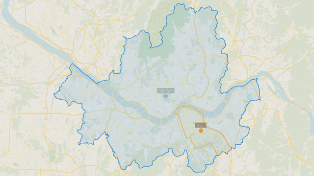 Map highlighting Gangnam-gu area of ​​Seoul