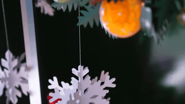 Snowflake decorations on wooden models