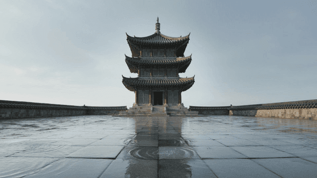 Traditional Hanok on rainy day