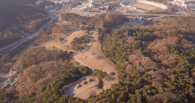 숲이 우거진 고분