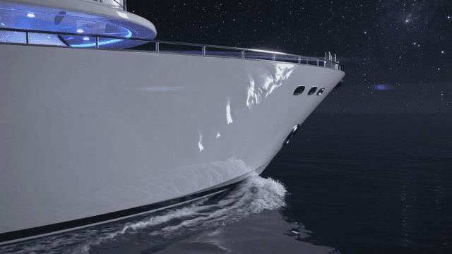 Yacht sailing under starry night sky