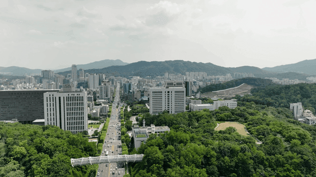 Cityscape with surrounding greenery