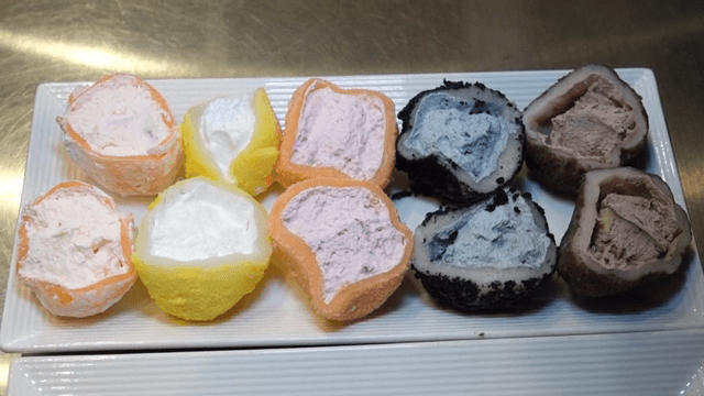 Colorful sticky rice cake on a plate