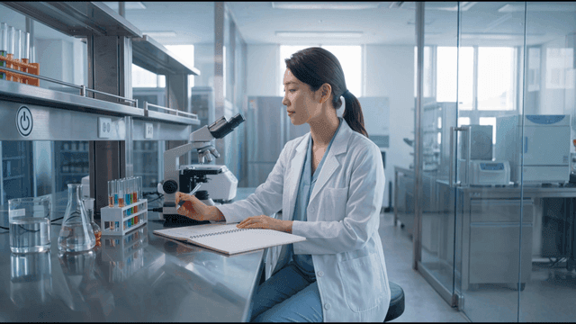 Scientist writing notes in a laboratory