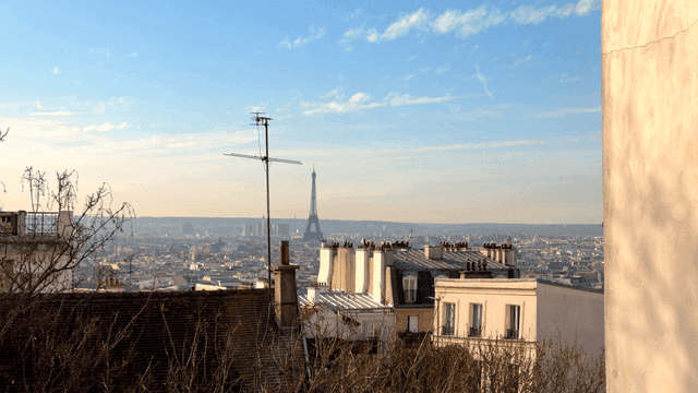 View of Paris rooftops and Eiffel Tower