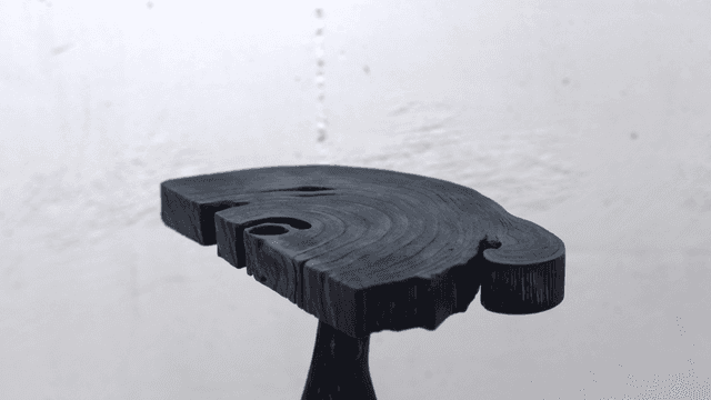 나이테가 보이는 어두운 나무 조각