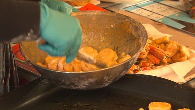Put the Dough of Korean Meat Ball on the Heated Pan