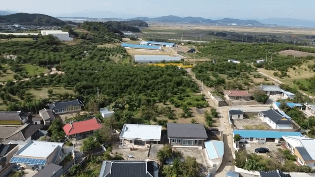 농지로 둘러싸인 시골 마을