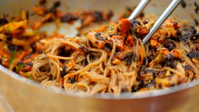 Spicy buckwheat noodles mixed with seasoning sauce