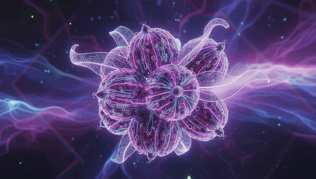 Vivid digital fruit with circuitry