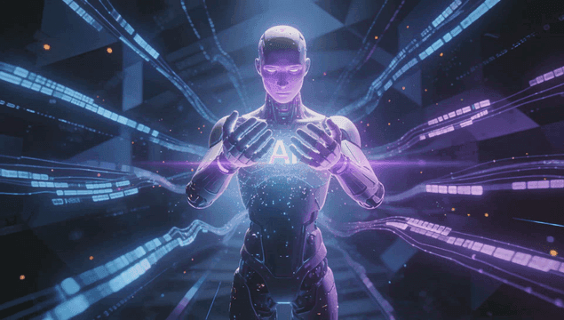 손에 빛나는 에너지를 가진 AI 로봇