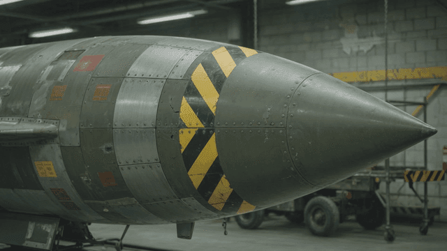 Missiles displayed in warehouse.