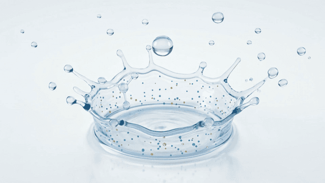 Slow-motion scene of splashing water droplets