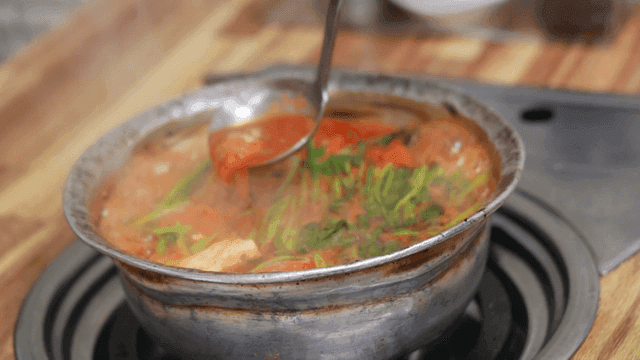 Pollack stew boiling on stove