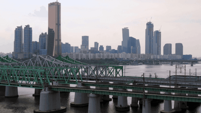 City skyline with bridges and rivers