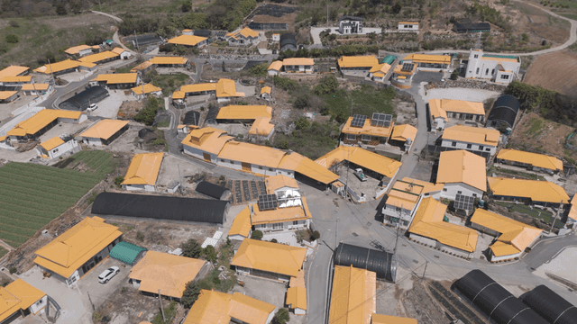 Rural village with yellow roofs