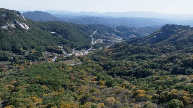 가을 단풍이 든 광활한 산 풍경
