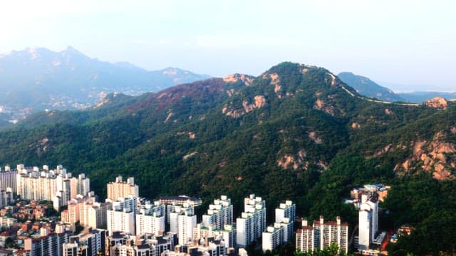 산이 있는 아름다운 도시 풍경