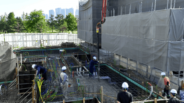 Construction workers at a building site