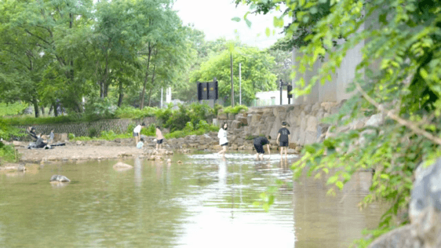 강가에서 하루를 즐기는 사람들