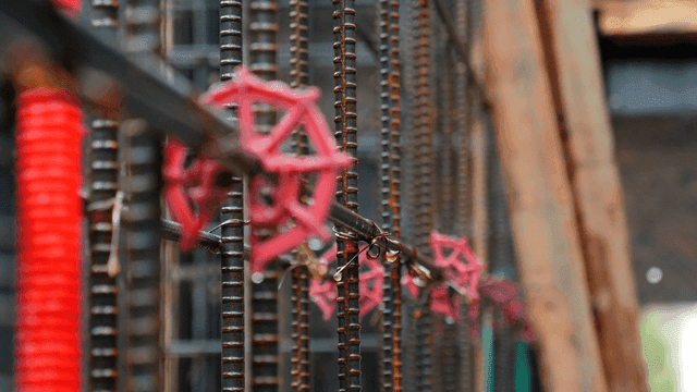 Construction rebar with red ties