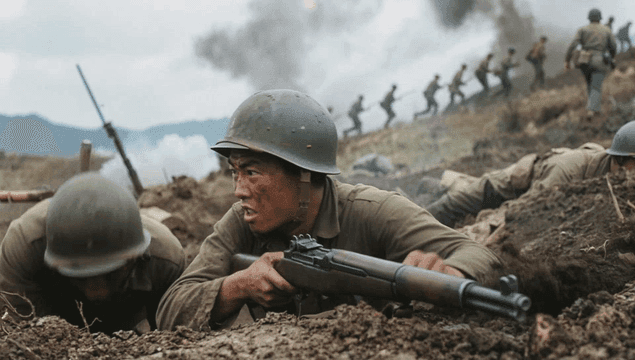 Soldiers in a battlefield during combat