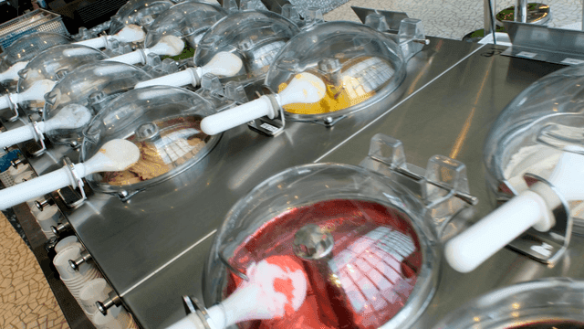 Various flavors of gelato in a display