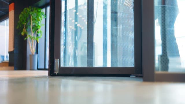Person coming through revolving door