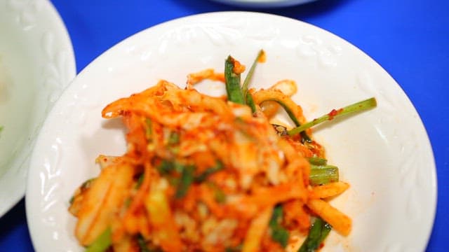 Julienne radish fresh salad kimchi on a plate