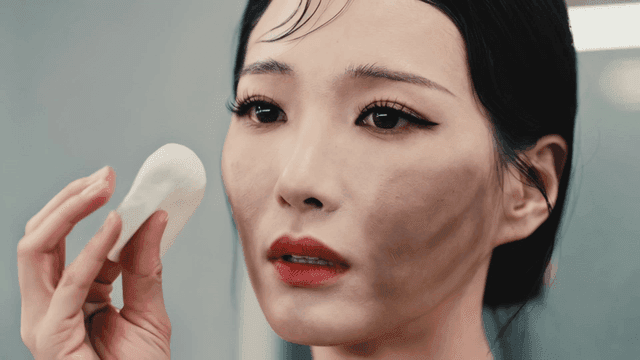 Woman removing makeup with cotton pad