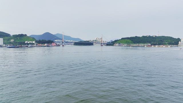 Scenic view of a bridge and city skyline